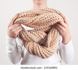 Woman wearing scarf close up - Shutterstock ID 219169891
