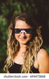 Woman Wearing Solar Eclipse Glasses