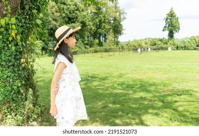 Woman Wearing A Straw Hat Resting In The Shade Of A Tree