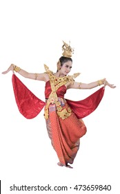 woman wearing typical thai dress on isolate background