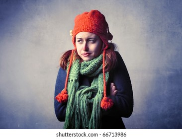 Woman Wearing Winter Clothes Feeling Cold