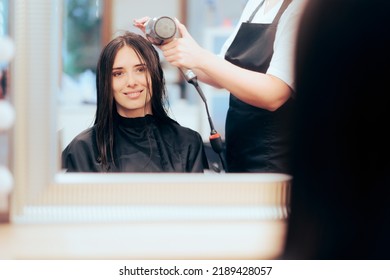 
Woman With Wet Hair Ready To Get A Professional Blowout. Happy Client Ready To Have Her Hair Styled At The Salon
