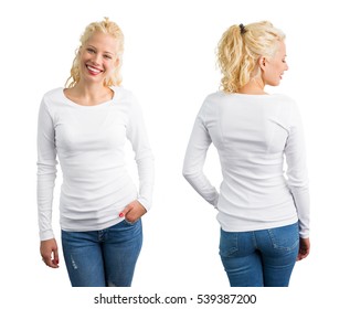 Woman in white long sleeve shirt