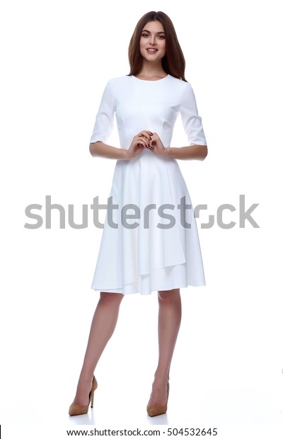 Woman White Short Dress Fashion Catalog Stock Photo Edit Now