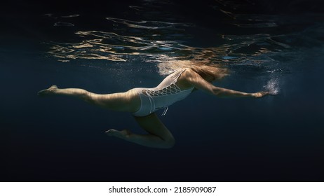 Woman White Swimsuit Underwater Weightlessness Stock Photo 2185909087 ...