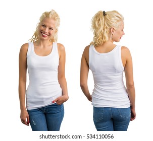 Woman in white tank-top 
