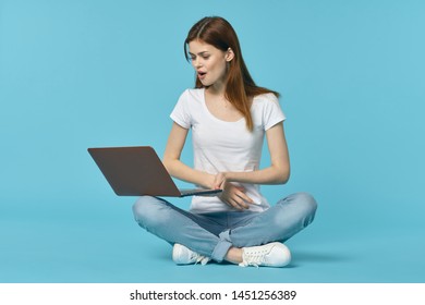 Woman White Tshirt Laptop Stock Photo 1451256389 | Shutterstock