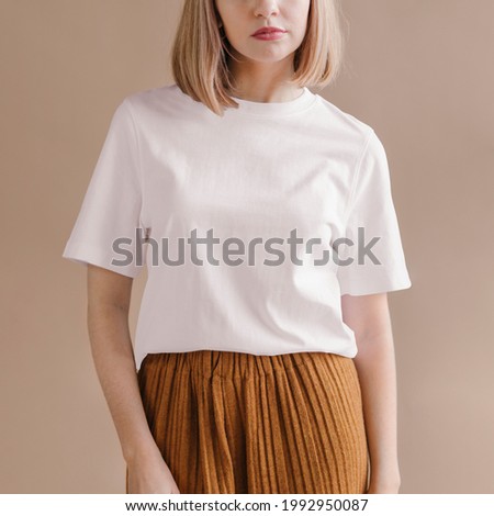 Woman in a white t-shirt social ads template