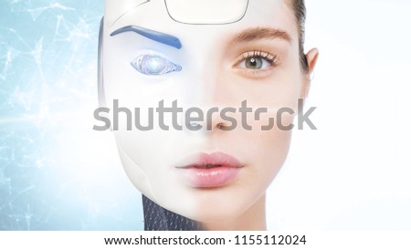 Woman who becomes a robot with artificial intelligence. Concept of: future, artificial intelligence, robot.