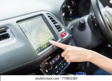 Woman Who Operates A Car Navigation System,hand