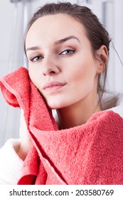 Woman Wiping The Face With Towel, Vertical