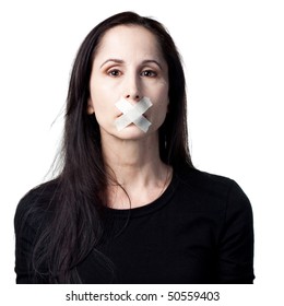 Woman Without A Voice, Silenced, Tape Over Mouth