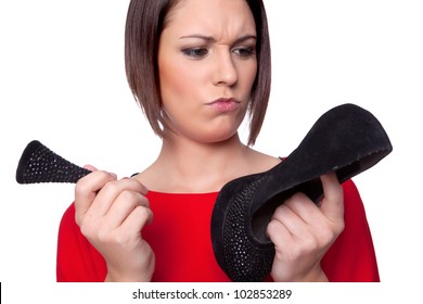 Woman Is Wondering About Her Broken Shoe Heel