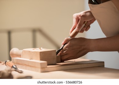 Woman Woodworking Look And Smile Happily ,asian