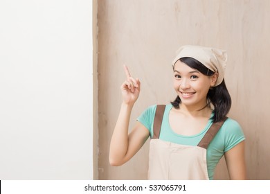 Woman Woodworking Smile Happily And Show Something ,asian