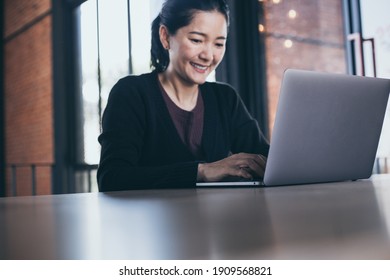 Woman Work Using Computer Hand Typing Laptop Keyboard Contact Us.student Study Learning Education Online.adult Professional People Chatting Search At Office.concept For Technology Device Business