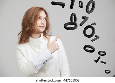 Woman working with binary code, concept of digital technology.