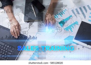 Woman Working With Documents, Tablet Pc And Notebook And Selecting Sales Training.