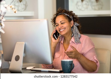 Woman working from home.