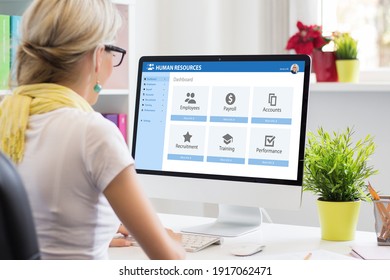 Woman Working With Human Resources Software On Computer