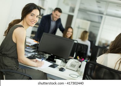 Woman Working On The Computer In The Office