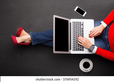 Woman Working On Laptop 