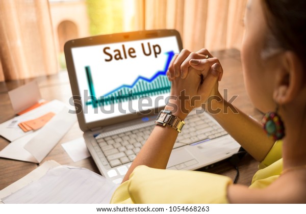 Woman Working On Laptop Sitting On Stock Photo Edit Now 1054668263