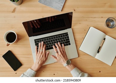 Woman working online on laptop
