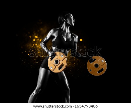 Similar – Rear view portrait of one young middle age athletic woman at crossfit training, exercising with trx suspension fitness straps over dark background