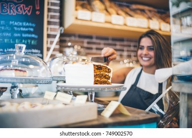 Woman Works In Pastry Shop.