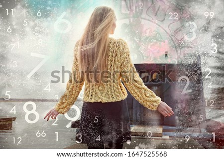 Woman in the world of numbers, numerology Stock photo © 