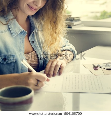 Woman Writing Letter Statement Concept