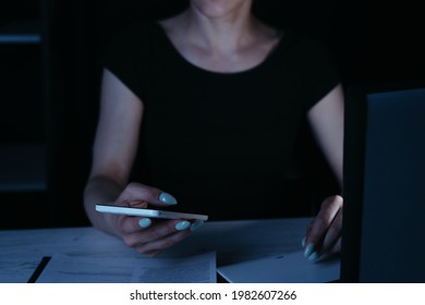 Woman Writing The Text Message Late In The Night