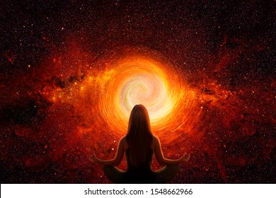 Woman In Yoga Poses In Universe