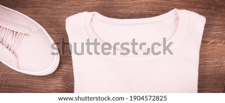 Similar – Image, Stock Photo pink textile shoes and other items for fitness