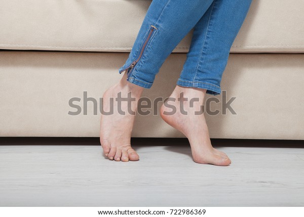 Womans Bare Feet On Floor Legs Stock Photo 722986369 | Shutterstock