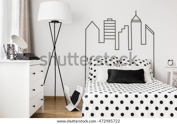 Womans Bedroom Black White Colours Bed Stock Photo Edit Now