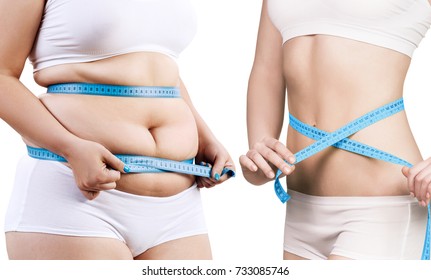Woman's body before and after weight loss. - Shutterstock ID 733085746