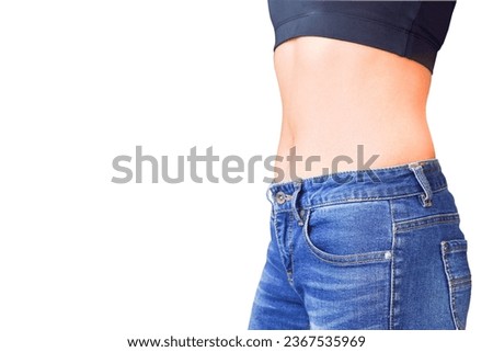 Woman's body wearing jeans isolated on white background with clipping path. Slim body Asian woman.