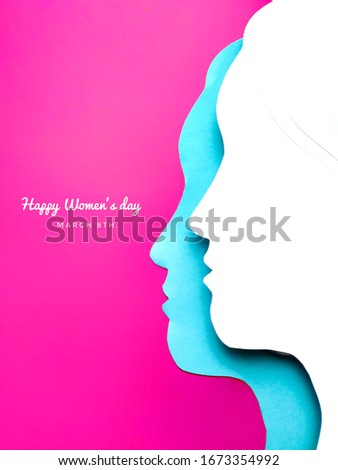 Woman's day greetings, lady sculpture, Girls, Woman, in pink background. 