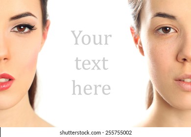 Woman's Face Before And After Makeup