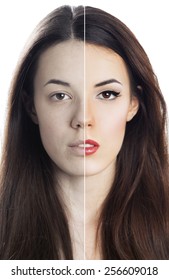Woman's Face Before And After Makeup