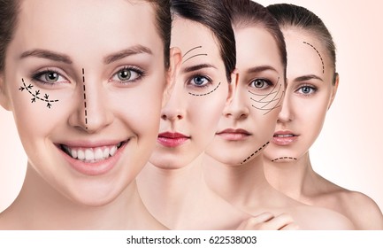 Woman's faces with lifting arrows