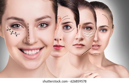 Woman's faces with lifting arrows