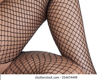 Womans Feet In Fish Net Stockings 