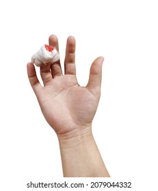 A Woman's Hand With A Bloody Cotton Swab Represents An Accidental Injury On A White Background