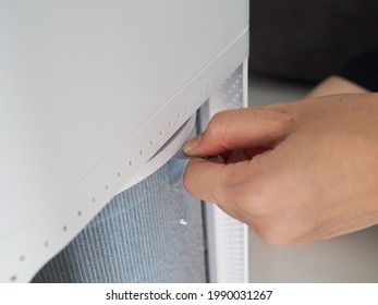 A Woman's Hand Is Changing The Air Purifier Filter In A Dusty House To Replace A New One, PM 2.5.