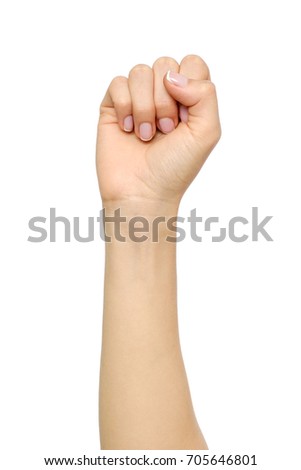 Woman's hand with fist gesture isolated on white
