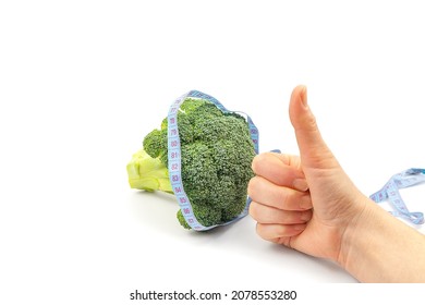 Woman's Hand Holding Brocoli On White Background. Vegetarianism. Healthy Eating