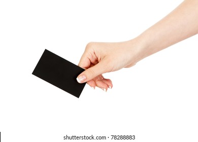 Woman's Hand Holding A Business Card